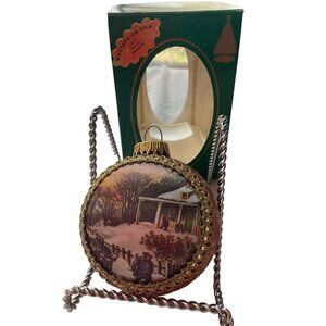 Vintage 90"s Krebs Maters on Silk Glass Ornament Handpainted Winter Snow USA